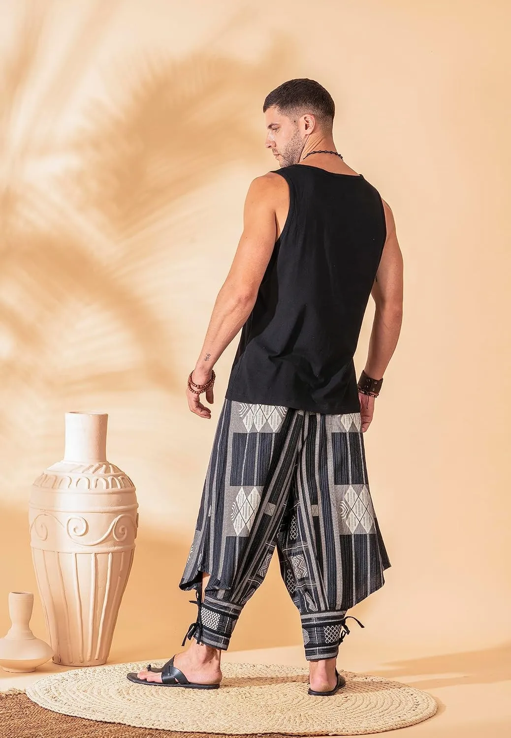 The Veshti Company Soft Boho Harem Pants Pajama for Men, 100% Cotton High Waisted Harem Yoga Bottoms for Him