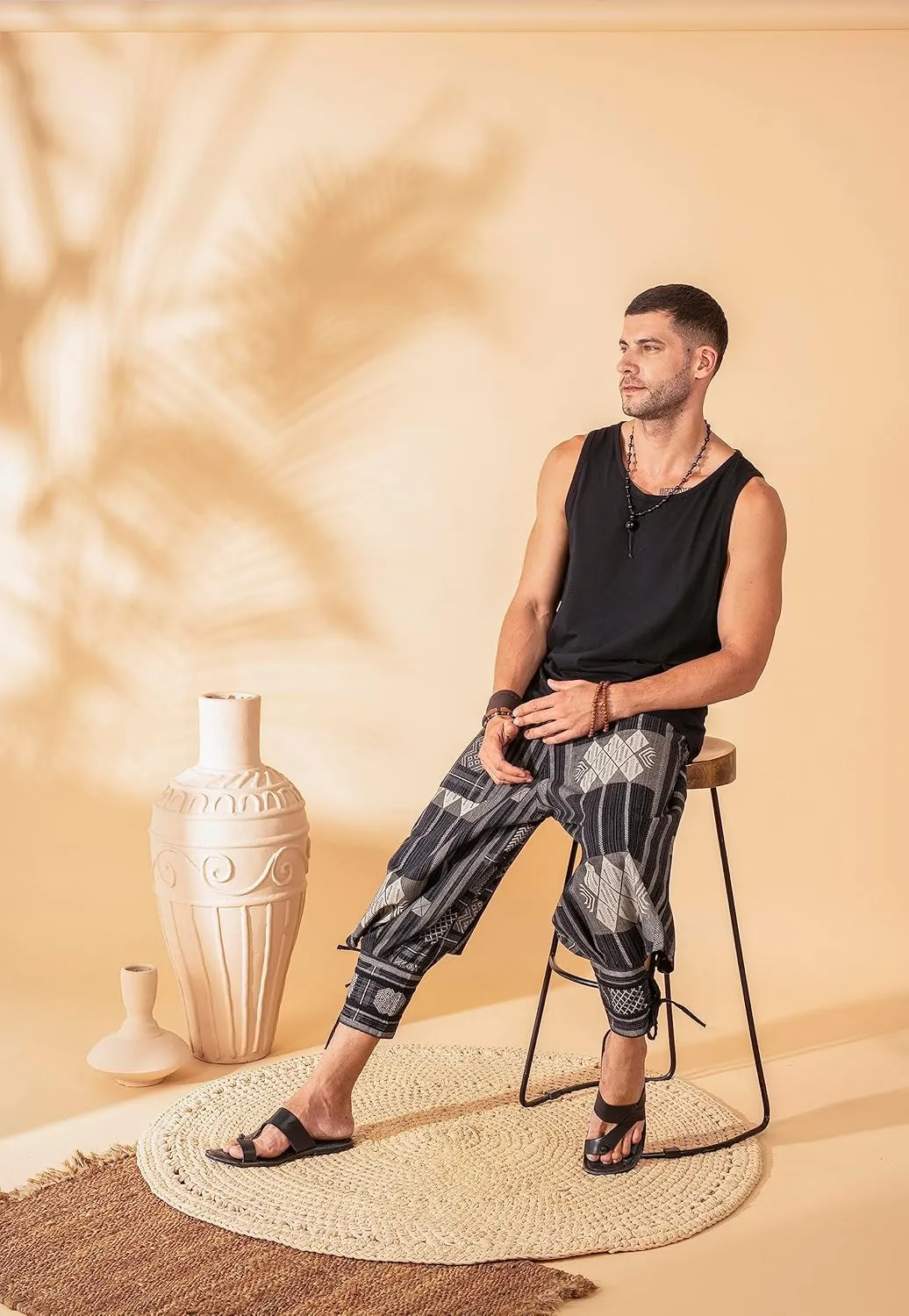 The Veshti Company Soft Boho Harem Pants Pajama for Men, 100% Cotton High Waisted Harem Yoga Bottoms for Him