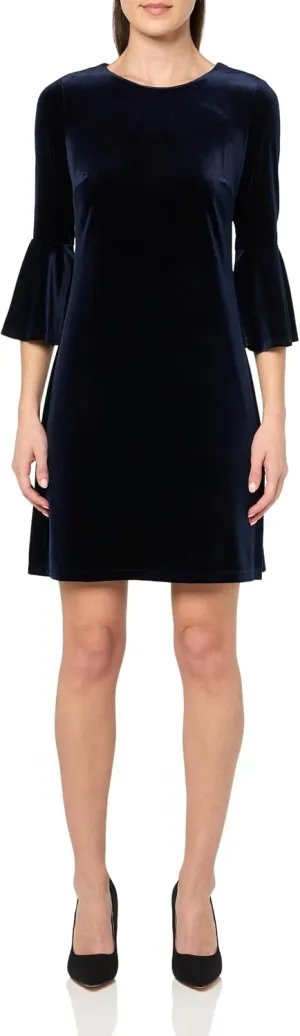 Tommy Hilfiger Women's Round Neck Printed Bell Sleeve Dress