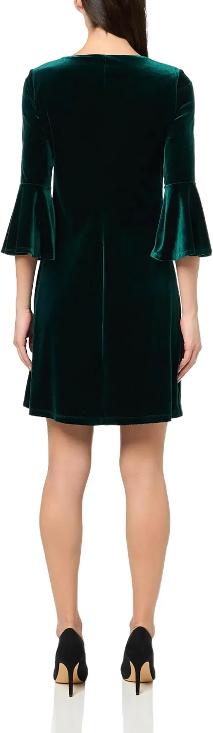 Tommy Hilfiger Women's Round Neck Printed Bell Sleeve Dress