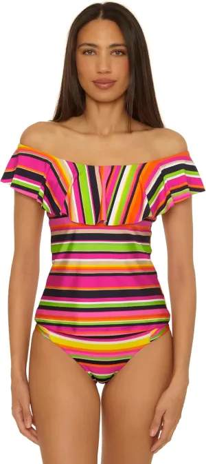 Trina Turk Women's Monaco Ruffle Tankini, Off Shoulder, Swimsuit Tops