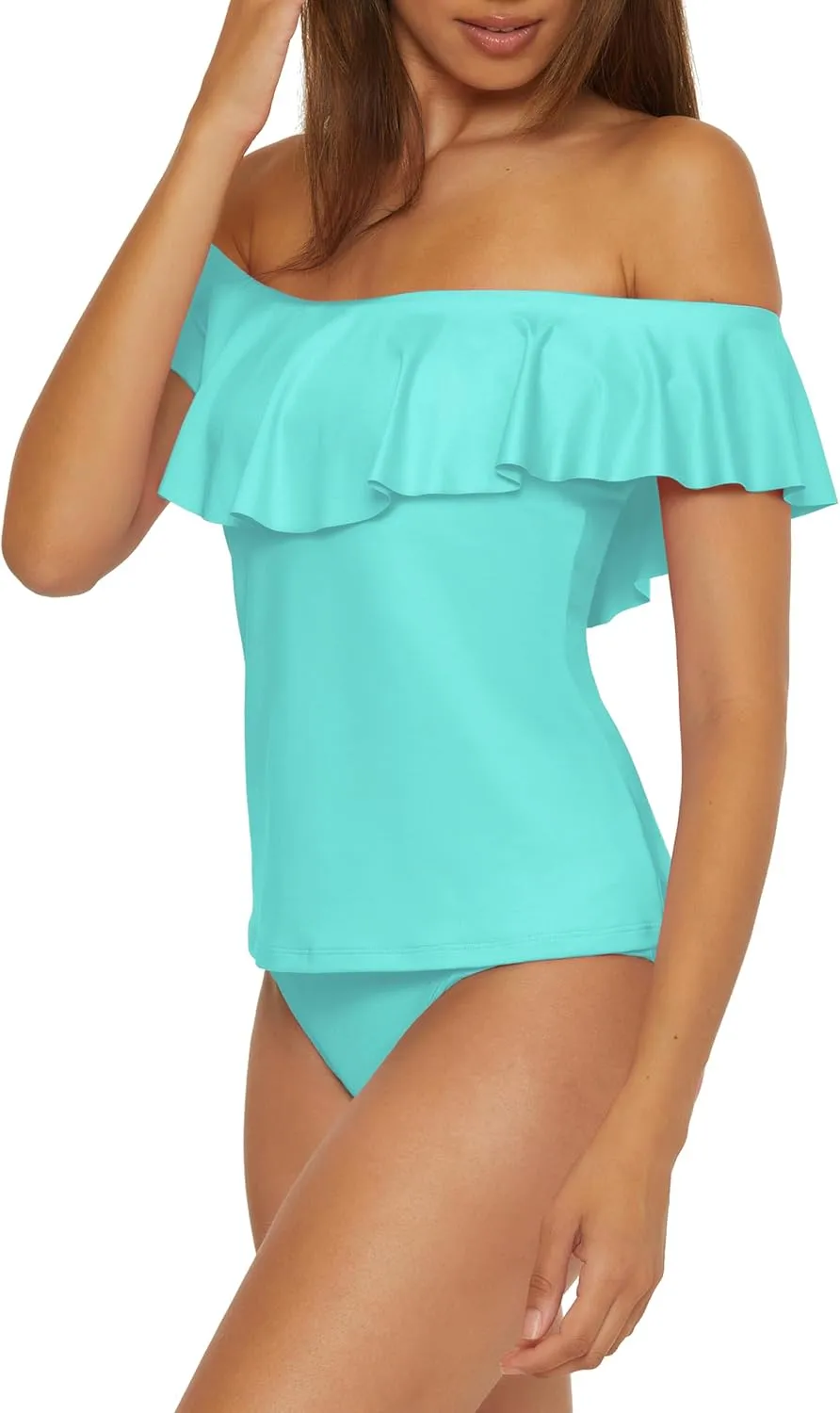 Trina Turk Women's Monaco Ruffle Tankini, Off Shoulder, Swimsuit Tops