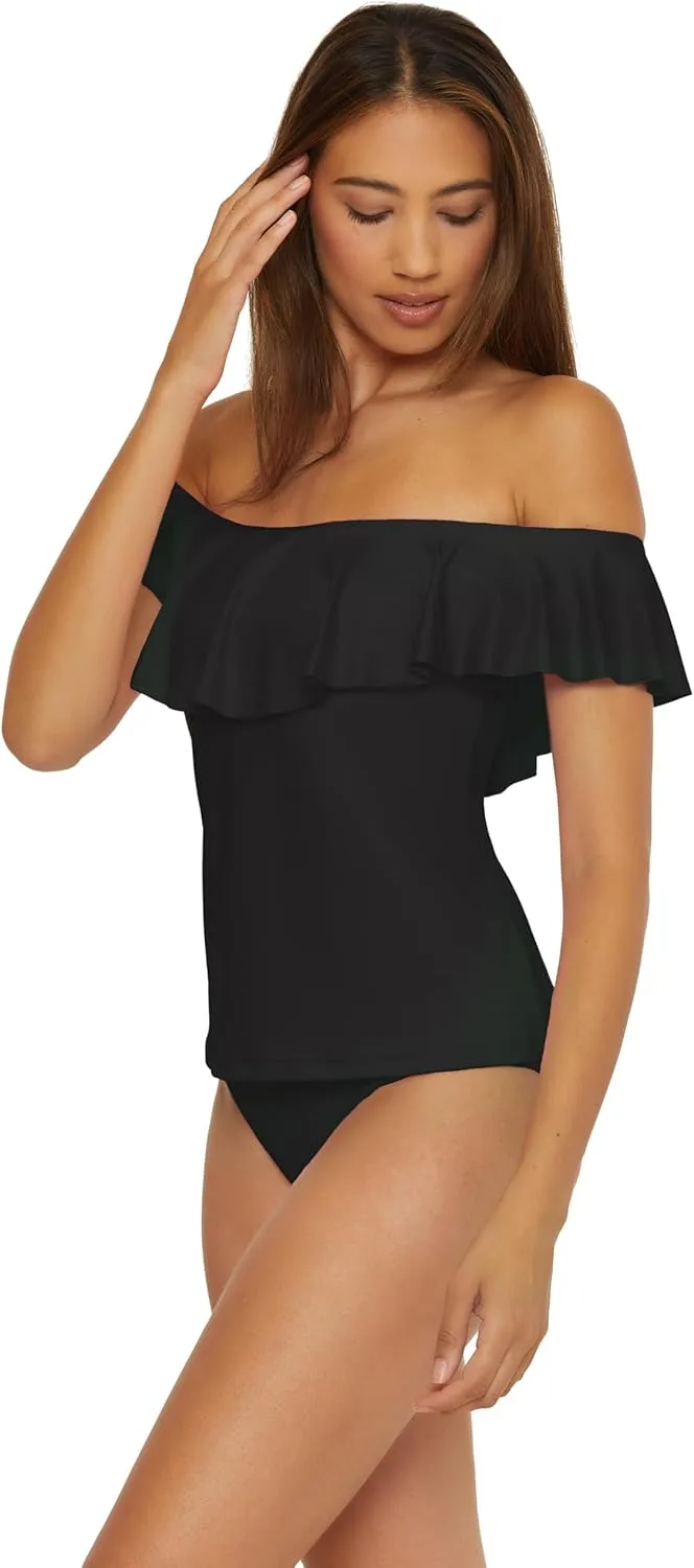 Trina Turk Women's Monaco Ruffle Tankini, Off Shoulder, Swimsuit Tops