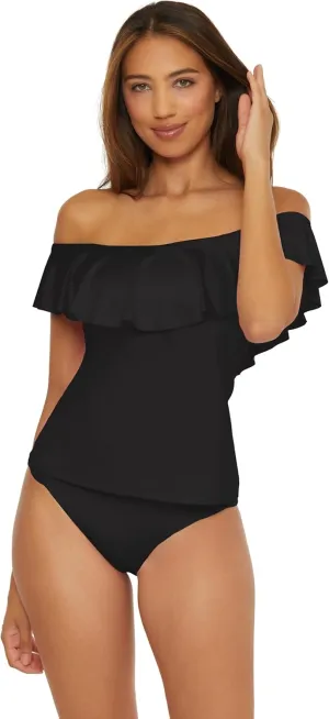 Trina Turk Women's Monaco Ruffle Tankini, Off Shoulder, Swimsuit Tops