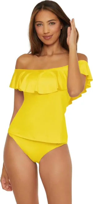 Trina Turk Women's Monaco Ruffle Tankini, Off Shoulder, Swimsuit Tops