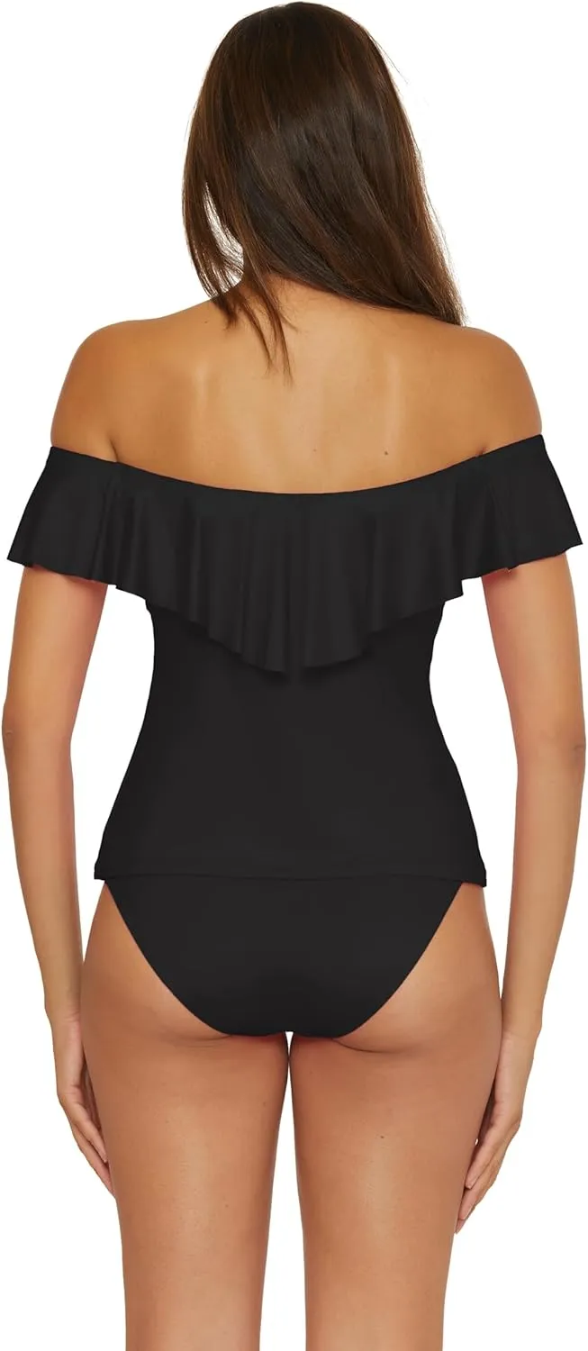 Trina Turk Women's Monaco Ruffle Tankini, Off Shoulder, Swimsuit Tops