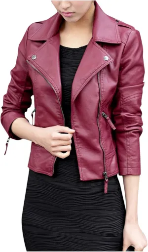 tuduoms Winter Jackets for Teen Girls Fashion Pu Leather Motorcycle Jacket Lapel Zipper Slim Bomber Coat Winter Warm Outwear