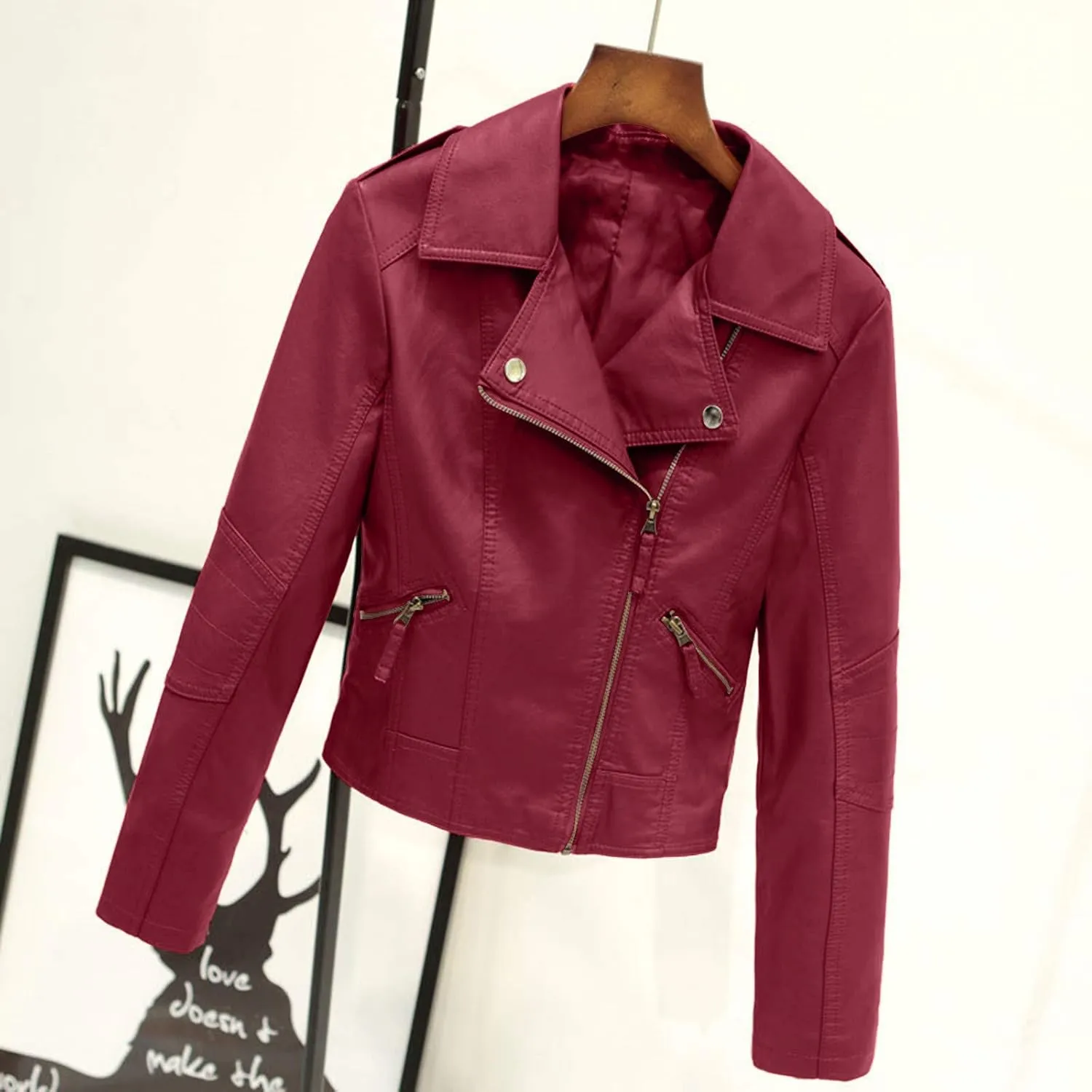 tuduoms Winter Jackets for Teen Girls Fashion Pu Leather Motorcycle Jacket Lapel Zipper Slim Bomber Coat Winter Warm Outwear
