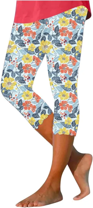 TUNUSKAT Capri Leggings for Women - Summer High Waist Yoga Capris Soft Stretch Workout 3/4 Tight Pants Running Crop Trousers