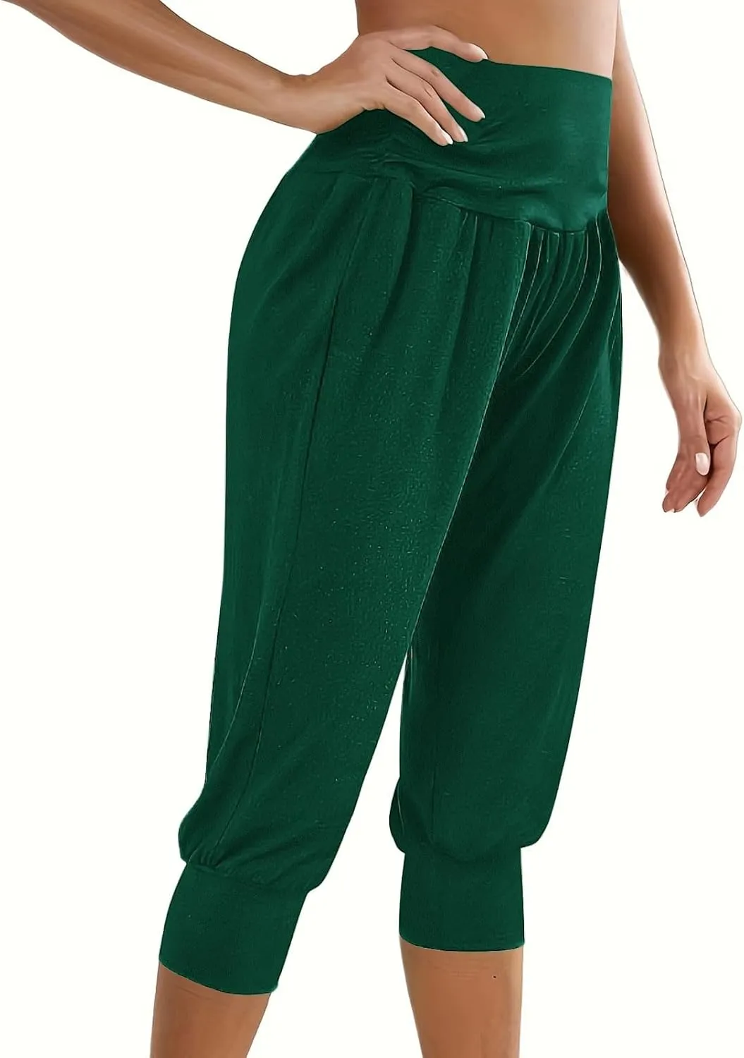 TUNUSKAT Capri Pants for Women Casual Ruched High Waist Cropped Trousers Stretchy Loose Joggers Pants Soft Lounge Sweatpants