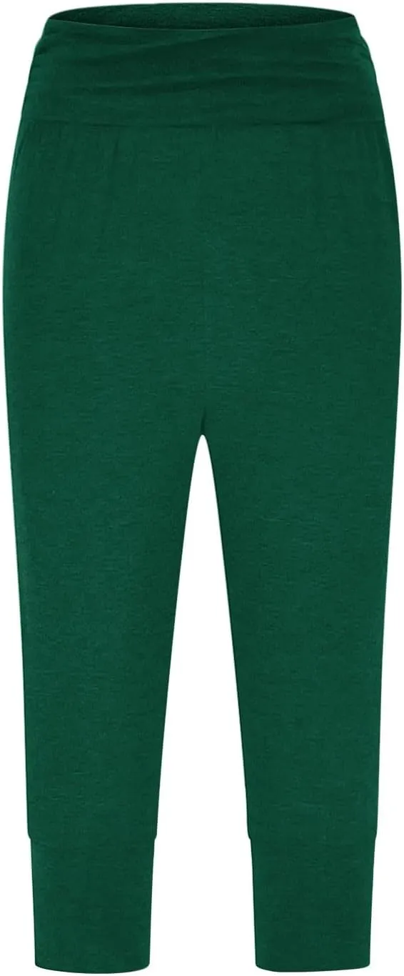 TUNUSKAT Capri Pants for Women Casual Ruched High Waist Cropped Trousers Stretchy Loose Joggers Pants Soft Lounge Sweatpants