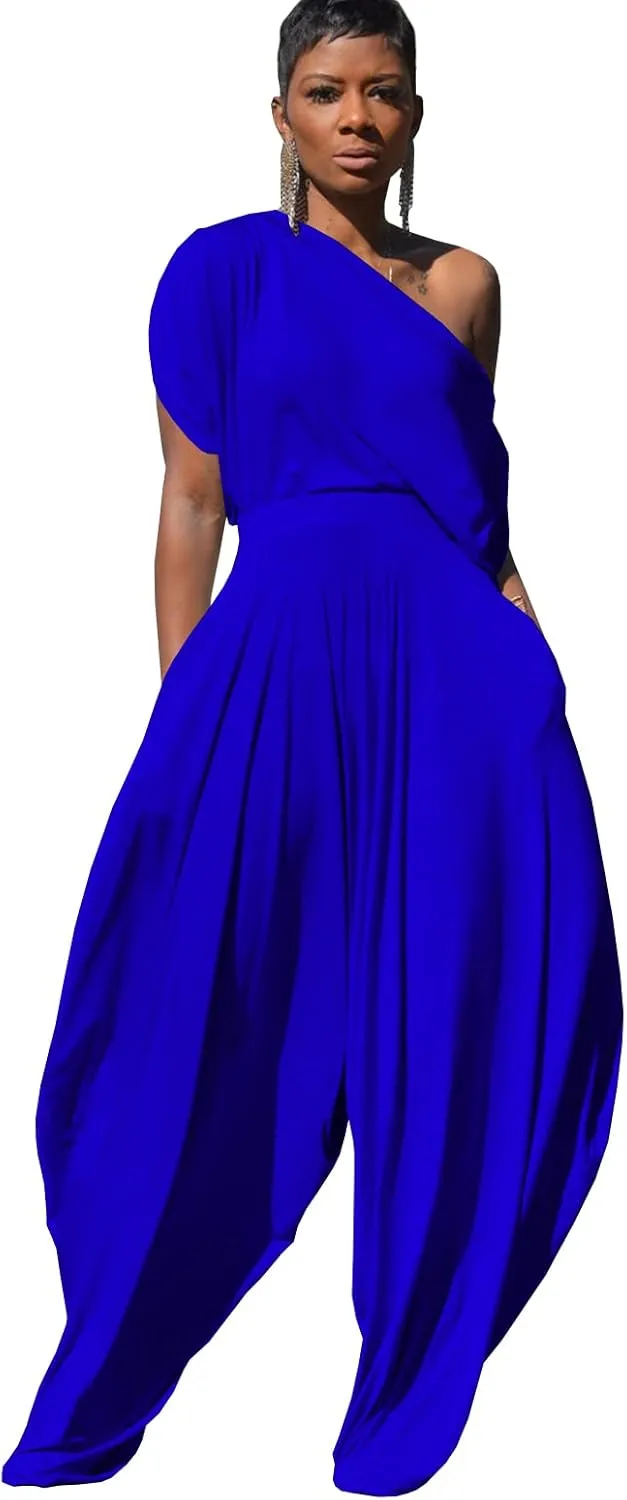 Two Piece Outfits for Women Sexy One Shoulder Tops with Harem Pants Set Boho Jumpsuit Sets Tracksuit