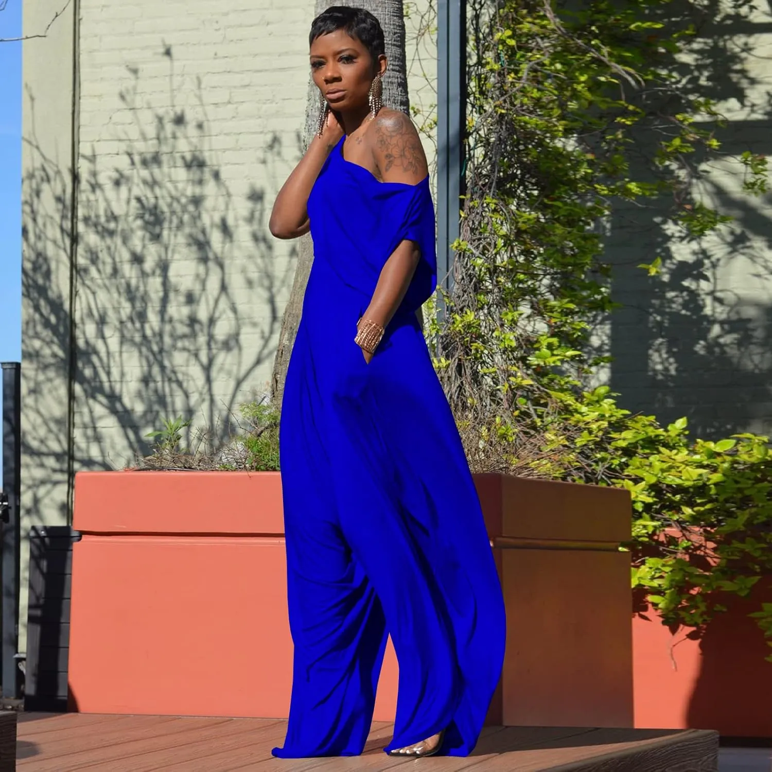 Two Piece Outfits for Women Sexy One Shoulder Tops with Harem Pants Set Boho Jumpsuit Sets Tracksuit