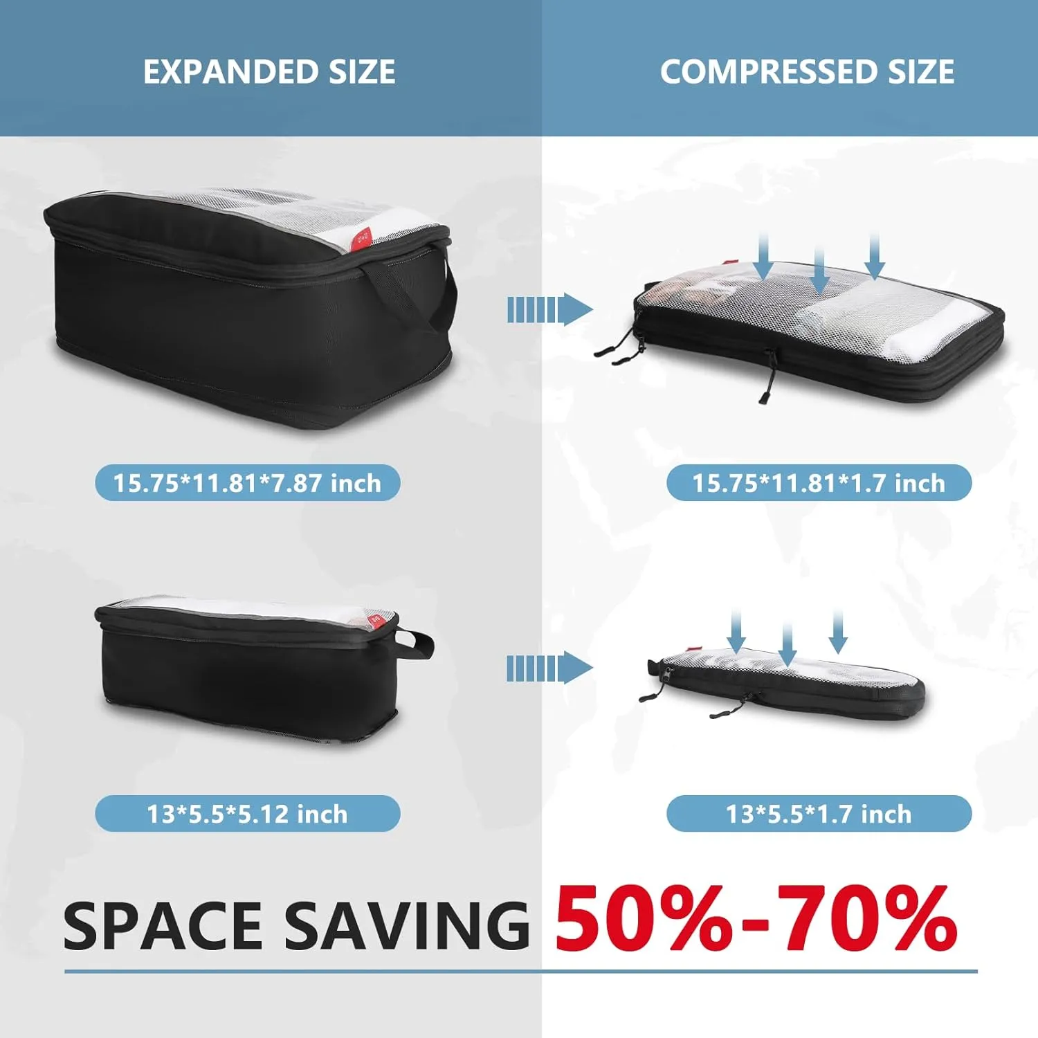 U U 2 Set Compression Packing Cubes for Suitcases, Lightweight Travel Essentials for Carry, Suitcase Organizer Bag Set in 2 Sizes (Large, Small)