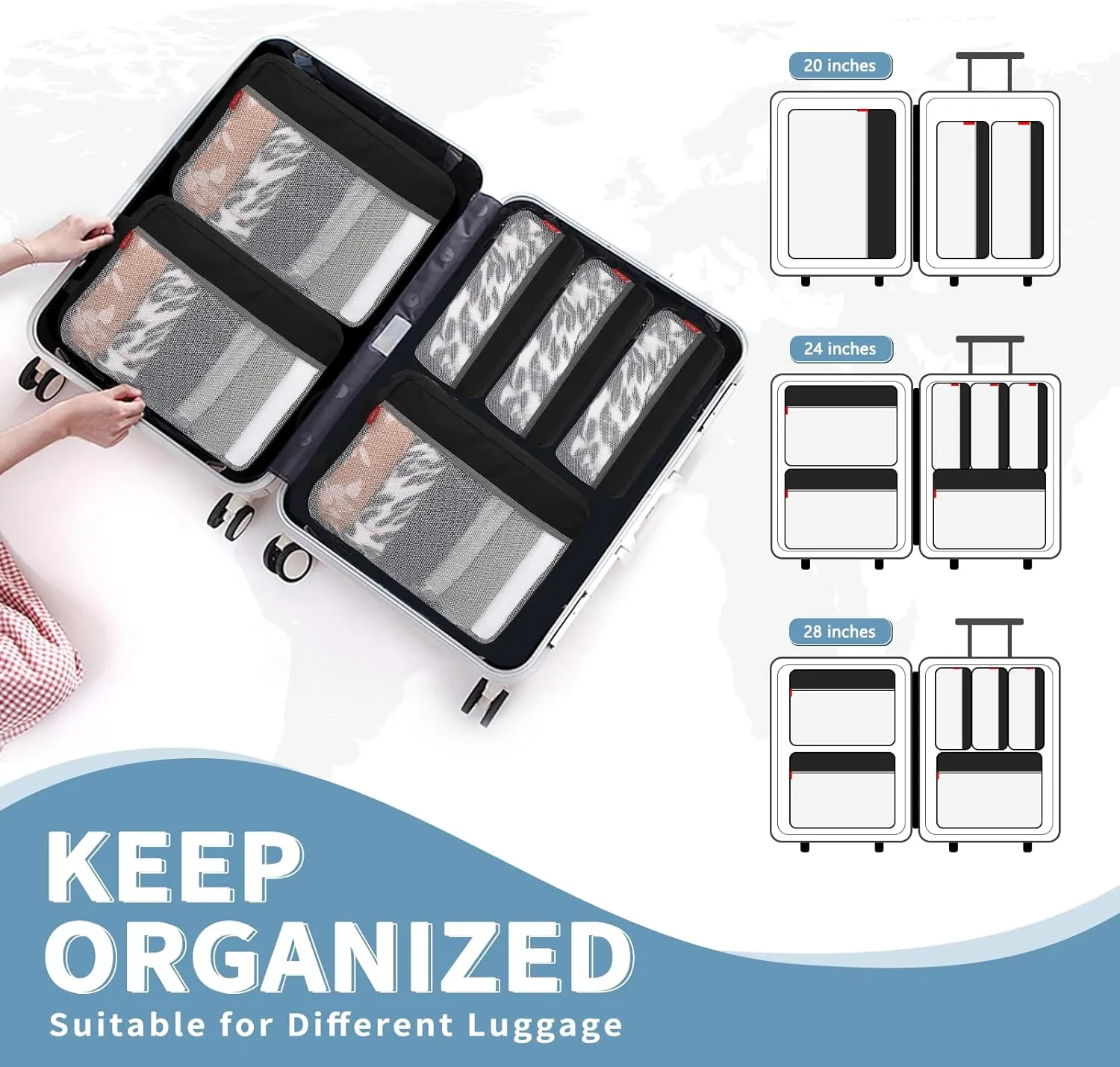 U U 2 Set Compression Packing Cubes for Suitcases, Lightweight Travel Essentials for Carry, Suitcase Organizer Bag Set in 2 Sizes (Large, Small)
