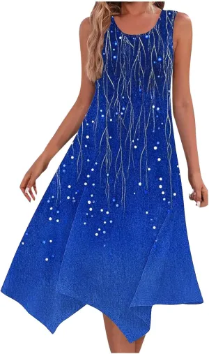 Vacation Dresses for Women 2025 Casual Sleeveless Handkerchief Hem Tank Dresses Boho Print 2025 Beach Sundresses