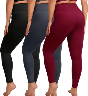 VALANDY Creamlush 3 Pack Plus Size Leggings for Women-High Waisted Soft Stretchy Yoga Pants,L-5XL