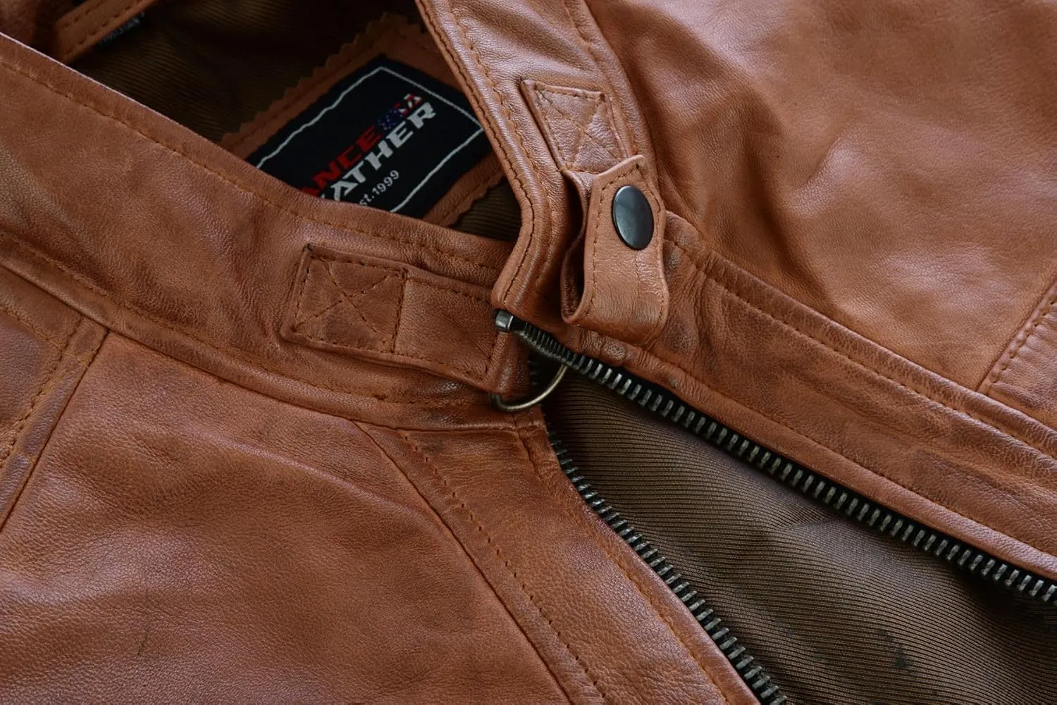 Vance Leather' Men's Cafe Racer Waxed Lambskin Austin Brown Motorcycle Leather Jacket
