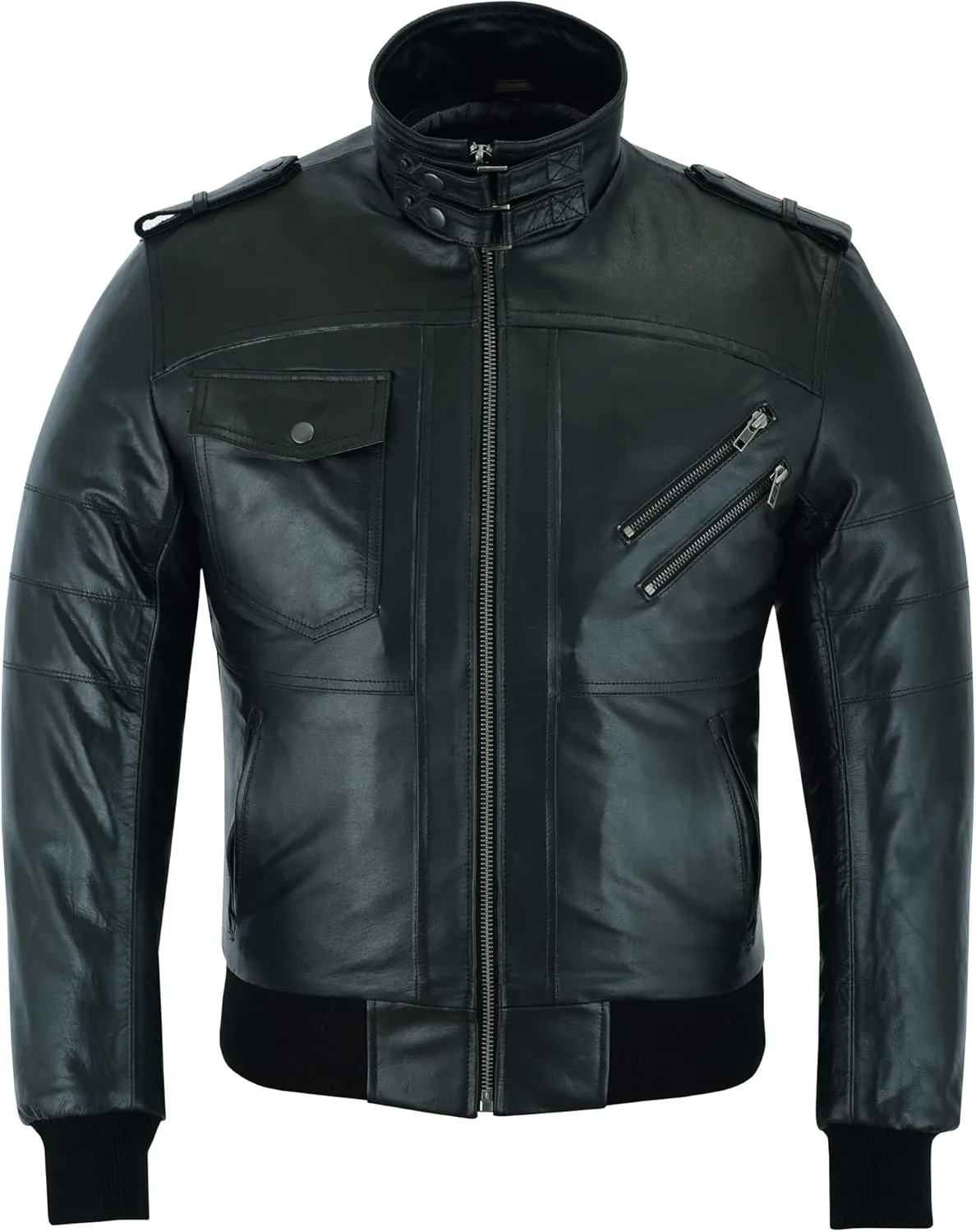 Vance Leather' Men's Sven Bomber Black Waxed Premium Cowhide Motorcycle Leather Jacket with Removeable Hood