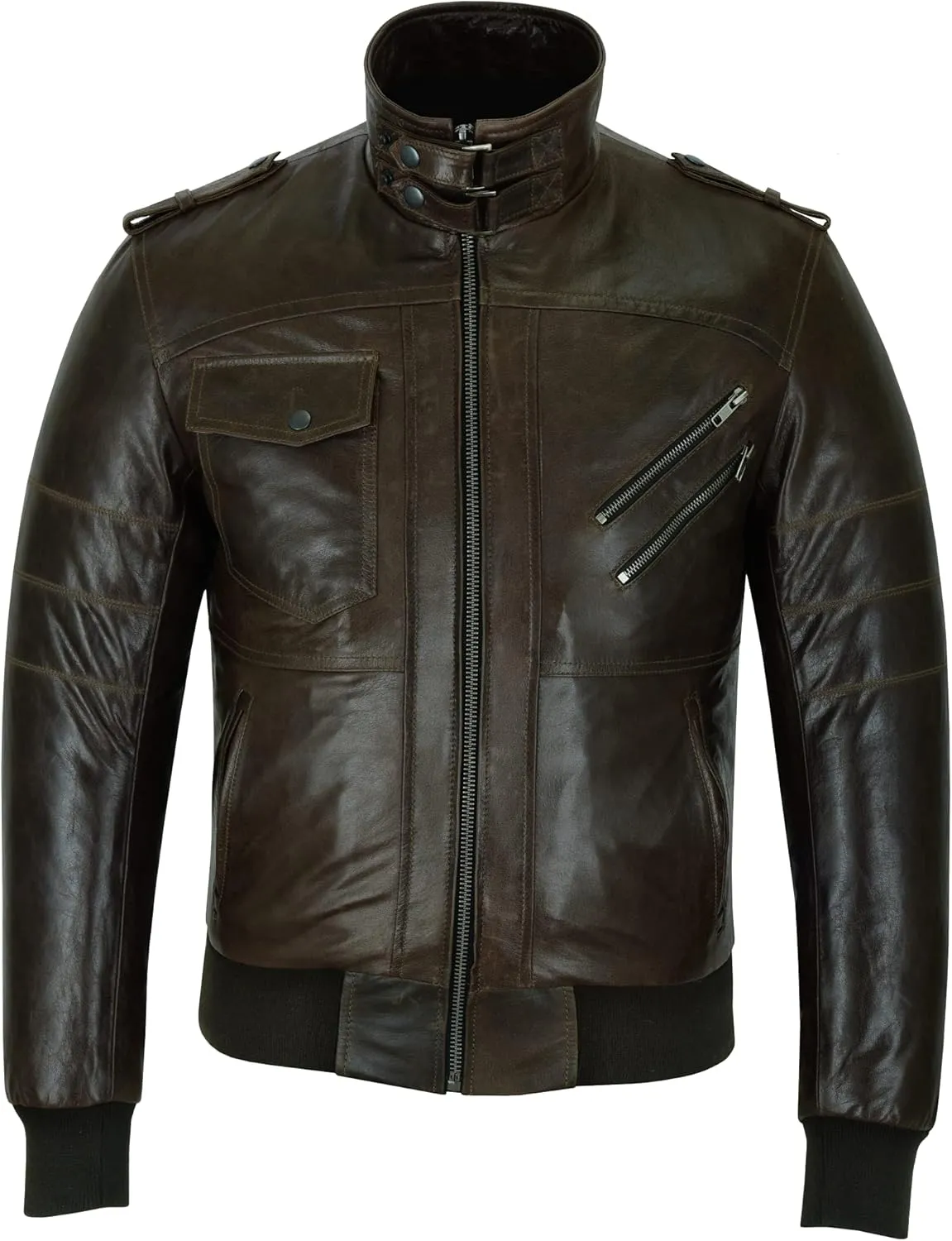 Vance Leather' Men's Sven Bomber Black Waxed Premium Cowhide Motorcycle Leather Jacket with Removeable Hood
