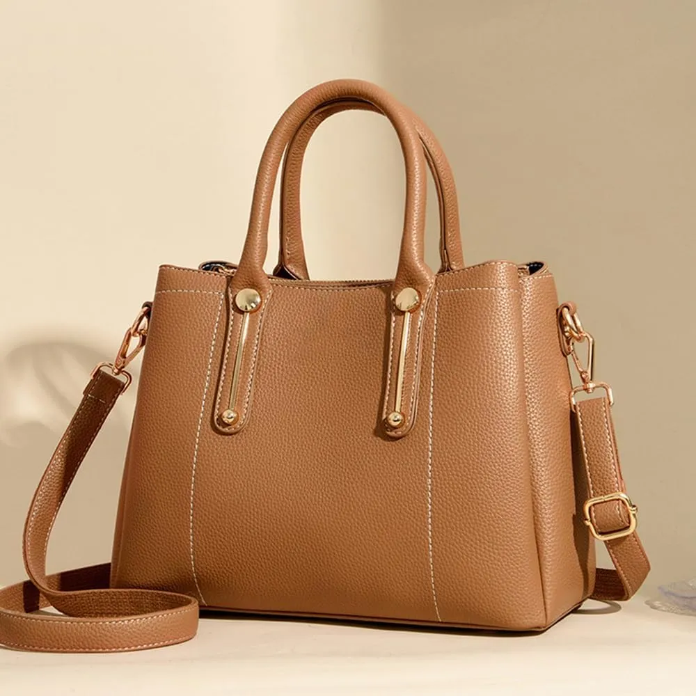 Vegan Leather Handbags for Women - Stylish Top Handle Crossbody Satchel Tote in Khaki