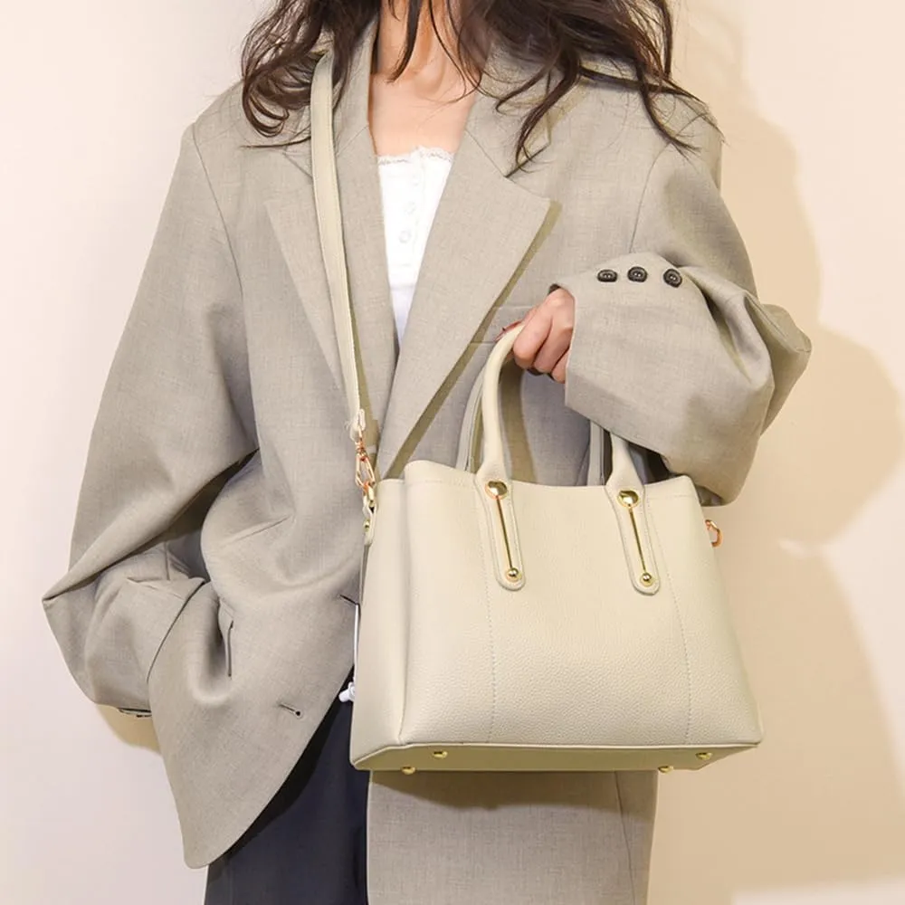 Vegan Leather Handbags for Women - Stylish Top Handle Crossbody Satchel Tote in Khaki