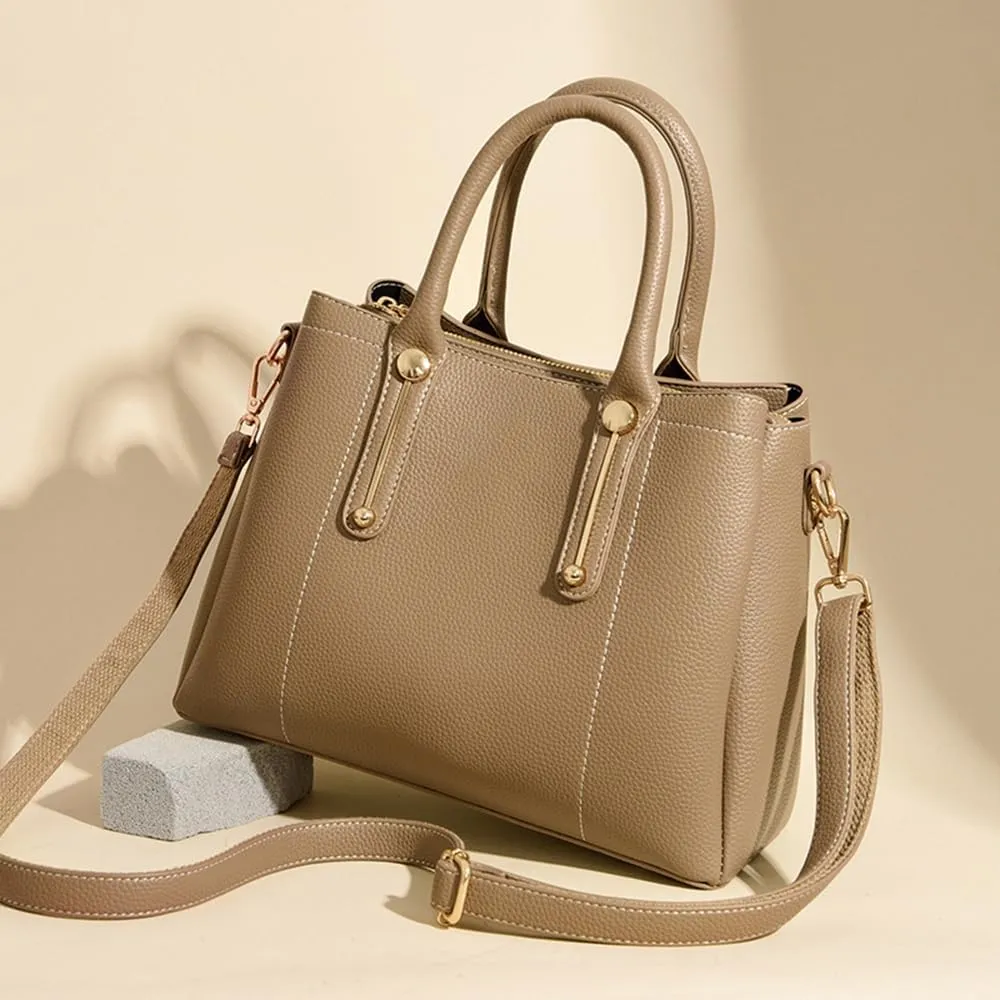 Vegan Leather Handbags for Women - Stylish Top Handle Crossbody Satchel Tote in Khaki