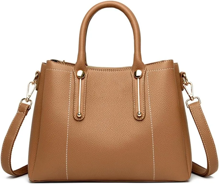 Vegan Leather Handbags for Women - Stylish Top Handle Crossbody Satchel Tote in Khaki