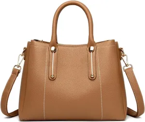 Vegan Leather Handbags for Women - Stylish Top Handle Crossbody Satchel Tote in Khaki