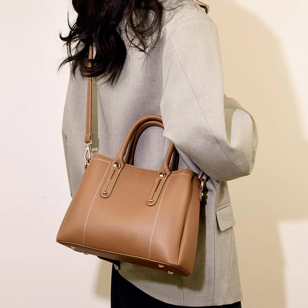 Vegan Leather Handbags for Women - Stylish Top Handle Crossbody Satchel Tote in Khaki