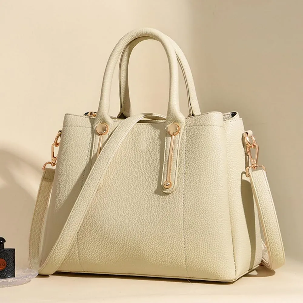 Vegan Leather Handbags for Women - Stylish Top Handle Crossbody Satchel Tote in Khaki