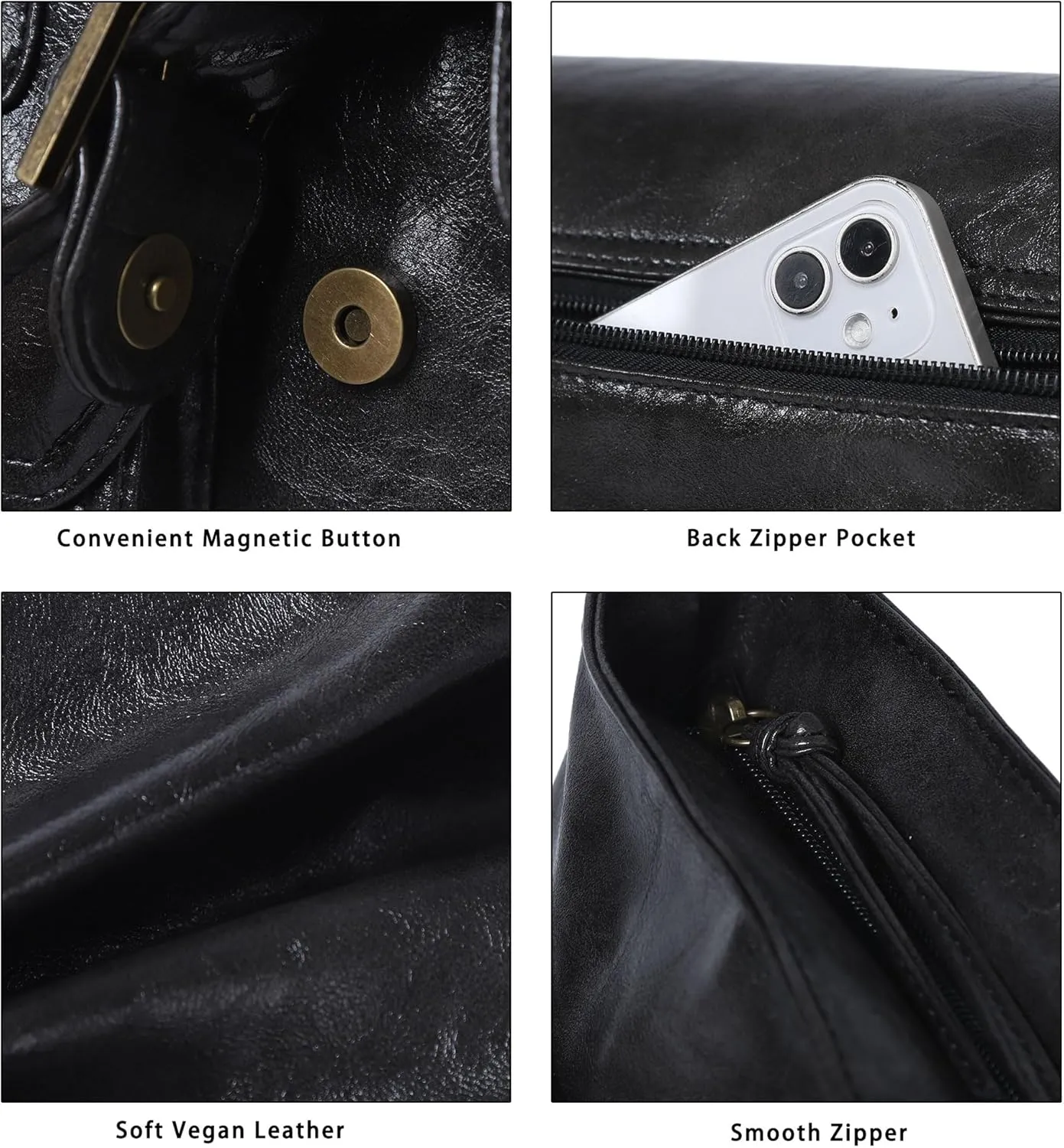 Vegan Leather Hobo Bag for Women | Stylish Crossbody Tote Satchel Handbag(Black 2)