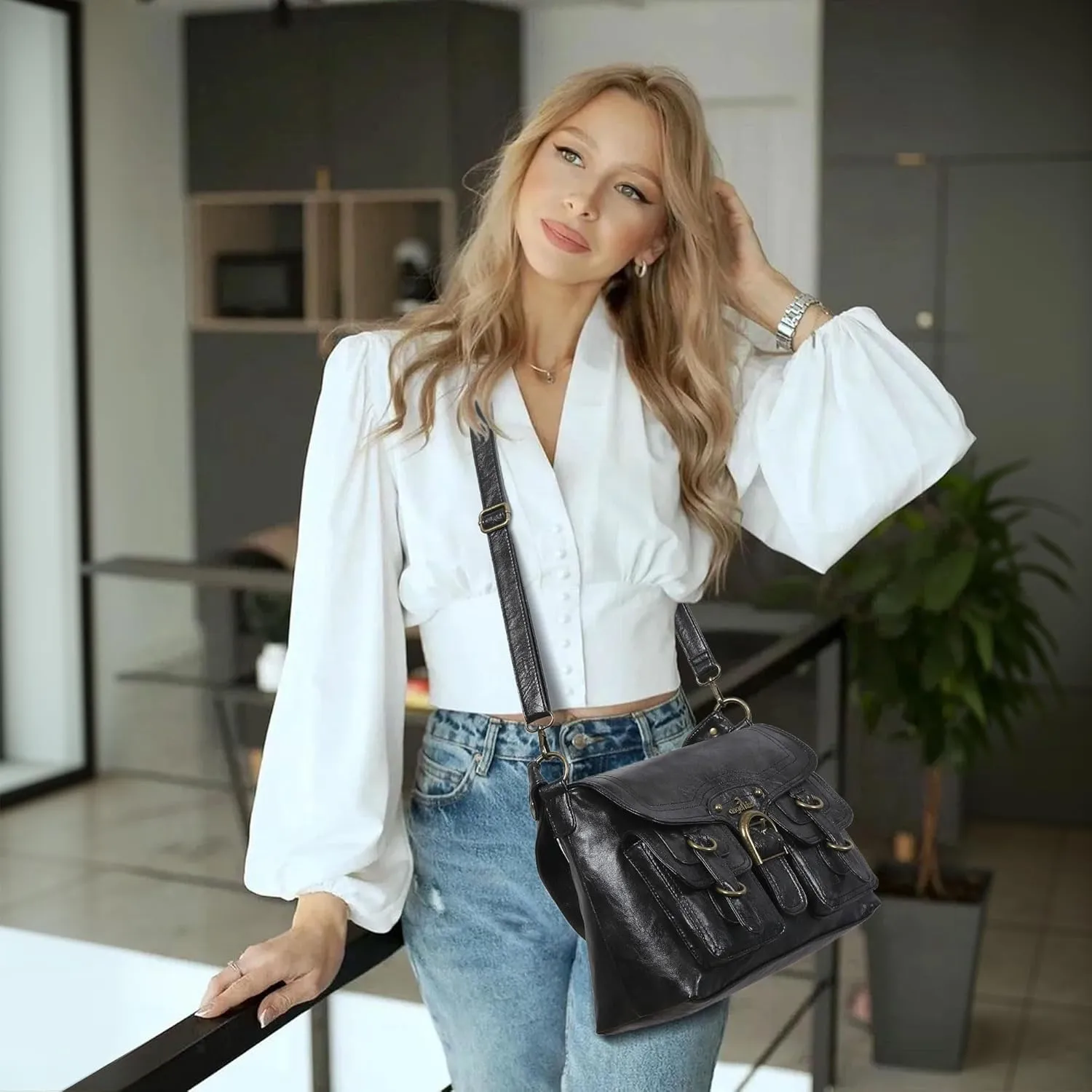 Vegan Leather Hobo Bag for Women | Stylish Crossbody Tote Satchel Handbag(Black 2)