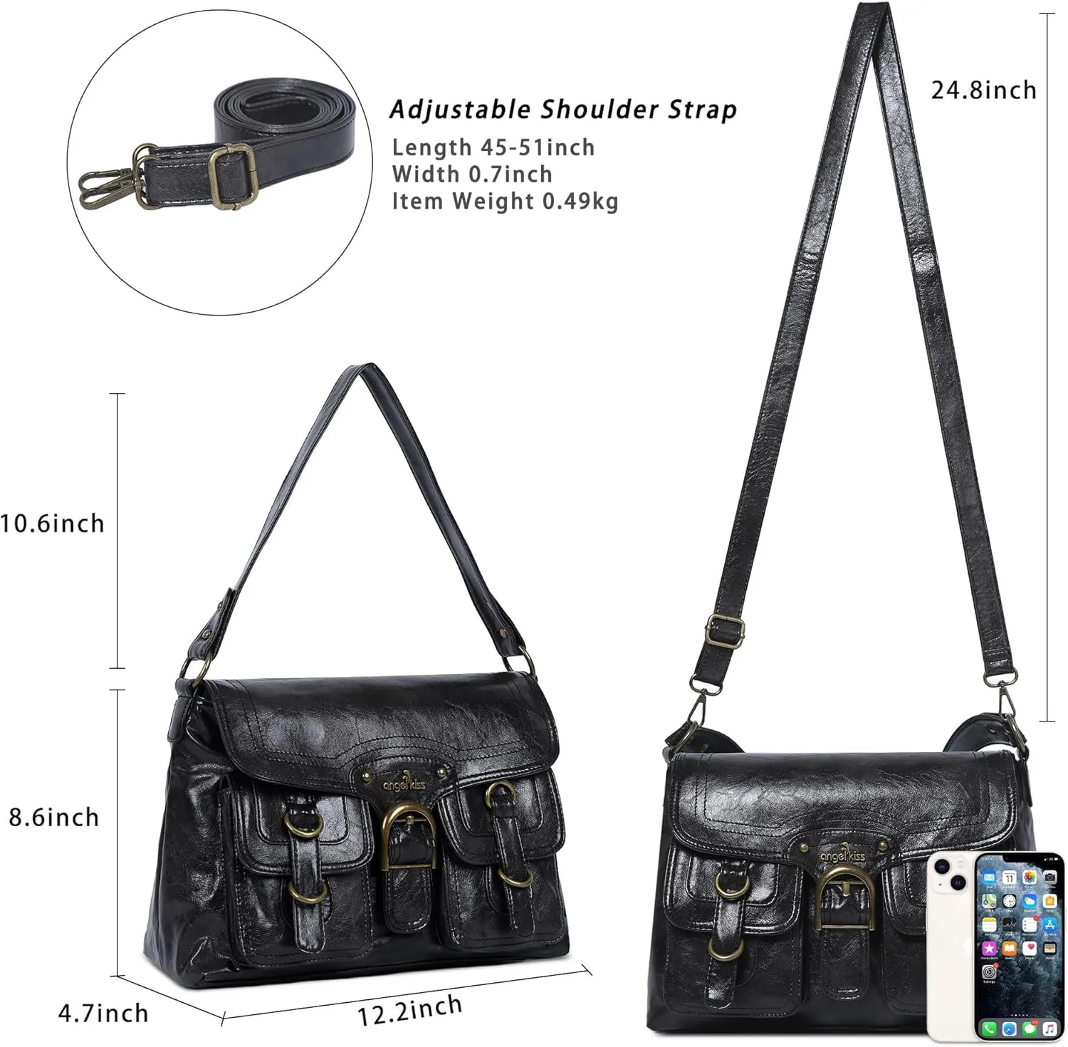 Vegan Leather Hobo Bag for Women | Stylish Crossbody Tote Satchel Handbag(Black 2)