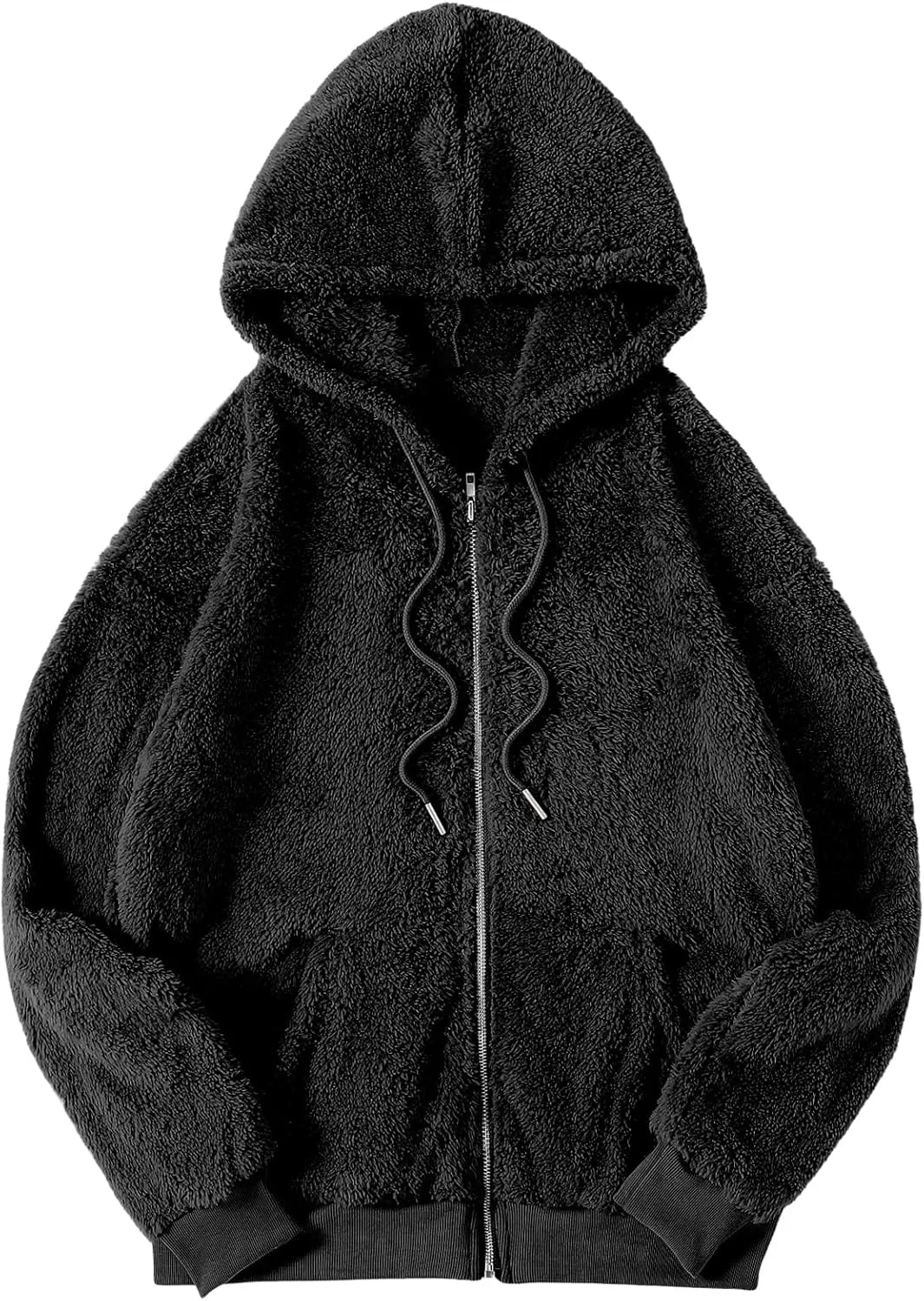 Verdusa Women's Oversized Fuzzy Faux Fur Jacket Outerwear Zip Up Hoodie Teddy Coat with Pockets