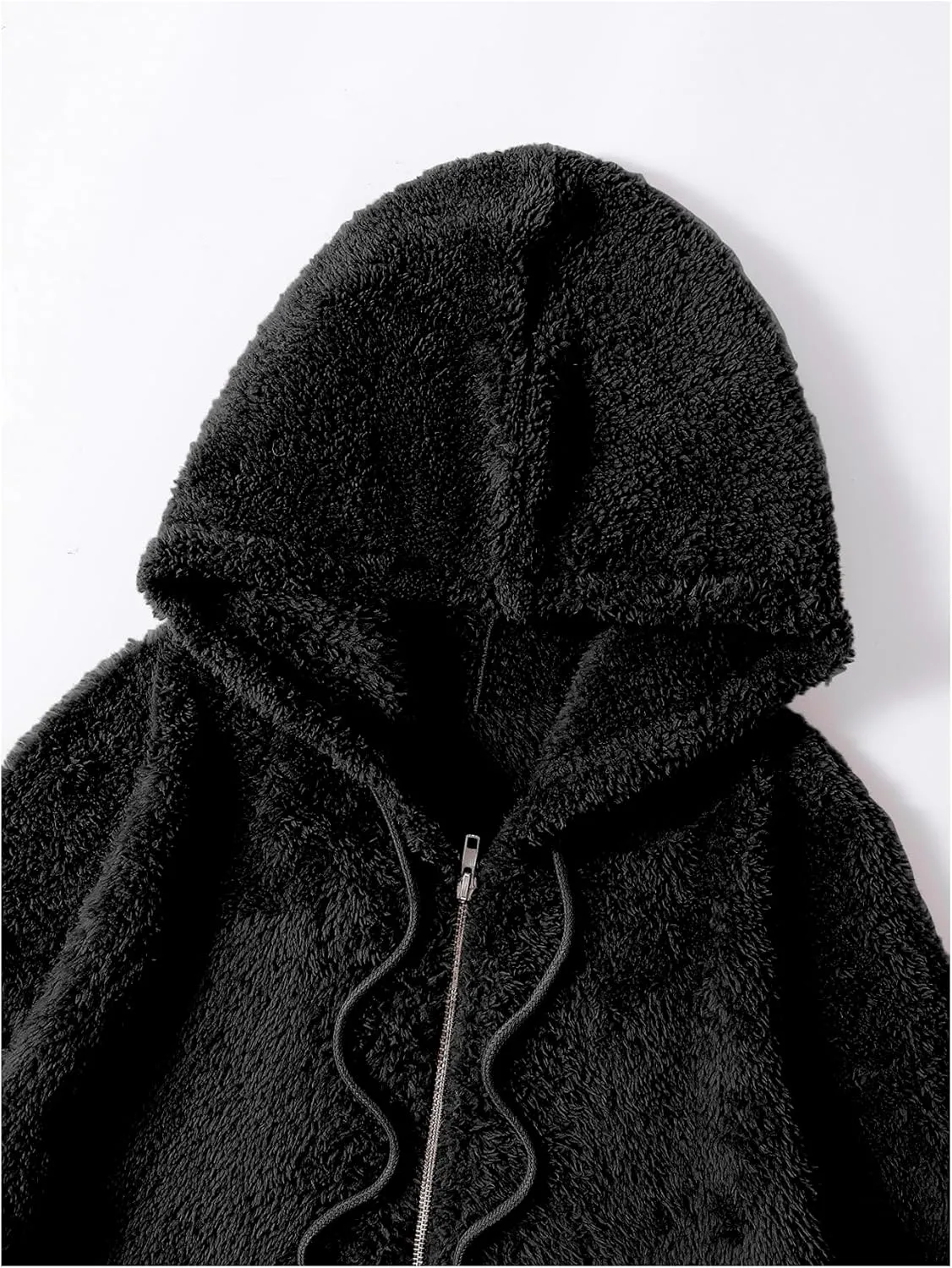 Verdusa Women's Oversized Fuzzy Faux Fur Jacket Outerwear Zip Up Hoodie Teddy Coat with Pockets