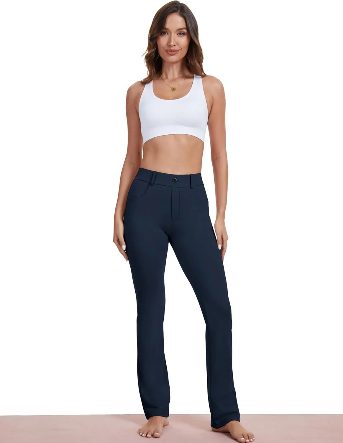 VIMPEP 2024 Fall Womens Classic Yoga Dress Pants High Rise Straight Soft Feeling Pull On Work Yoga Pants for Casual 2202