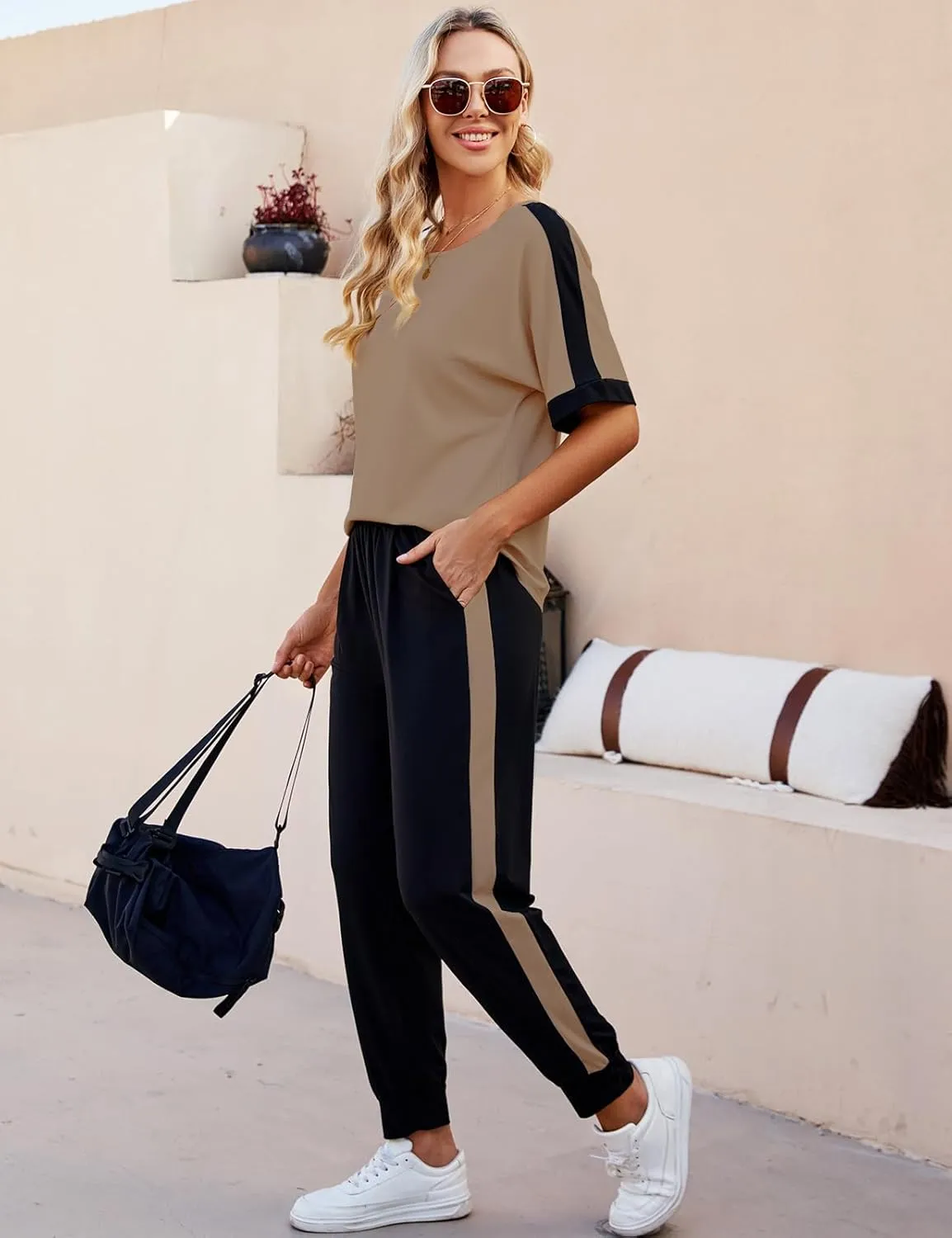 VIMPUNEC Women 2 Piece Outfits Summer Casual Lounge Sets Soft Sweatsuits Trendy Matching Sets