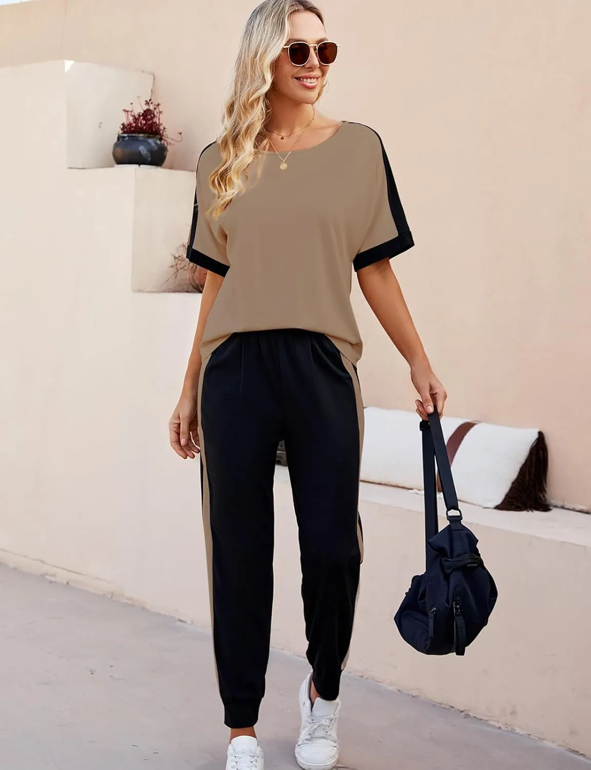 VIMPUNEC Women 2 Piece Outfits Summer Casual Lounge Sets Soft Sweatsuits Trendy Matching Sets