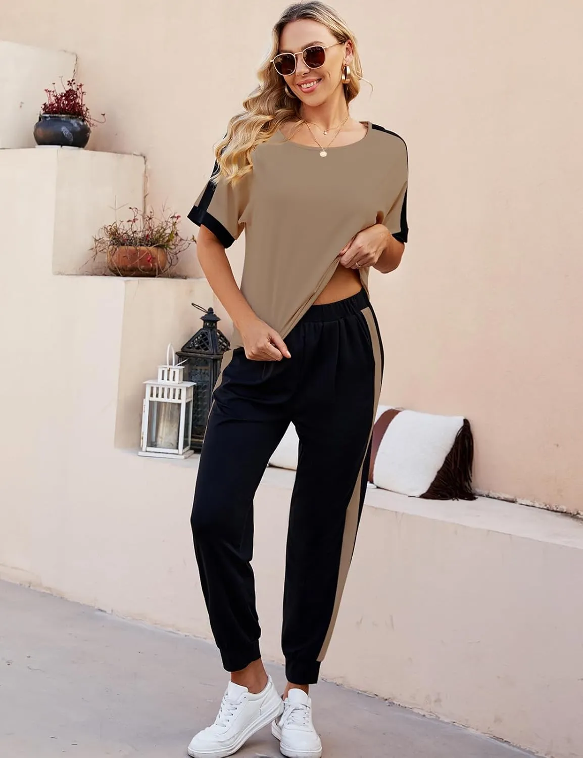 VIMPUNEC Women 2 Piece Outfits Summer Casual Lounge Sets Soft Sweatsuits Trendy Matching Sets