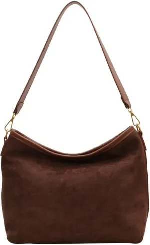 Vintage Faux Suede Crossbody Bag Women 2024 Fall Winter Stylish Bucket Bag College Commute