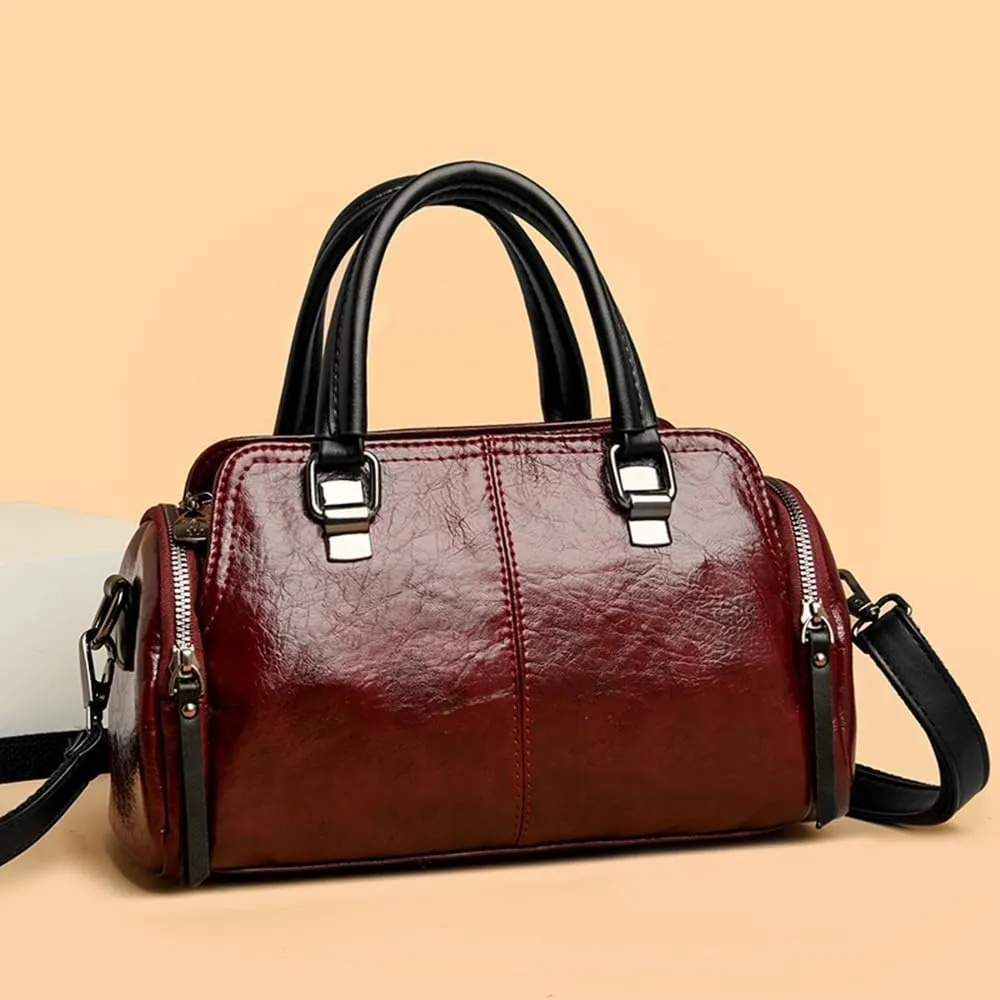Vintage Leather Satchel Handbag for Women - Stylish Top Handle Crossbody Purse in Yellow