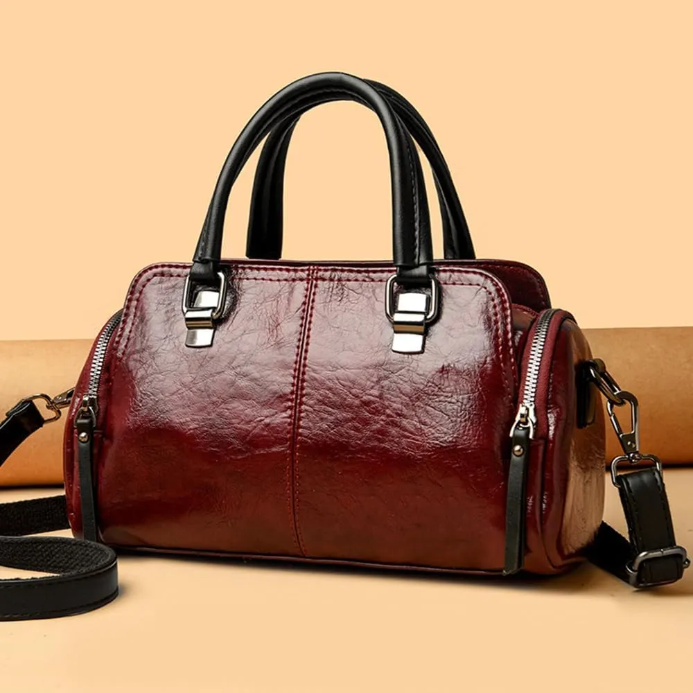 Vintage Leather Satchel Handbag for Women - Stylish Top Handle Crossbody Purse in Yellow