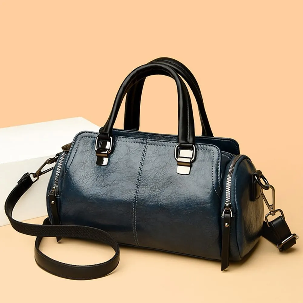 Vintage Leather Satchel Handbag for Women - Stylish Top Handle Crossbody Purse in Yellow