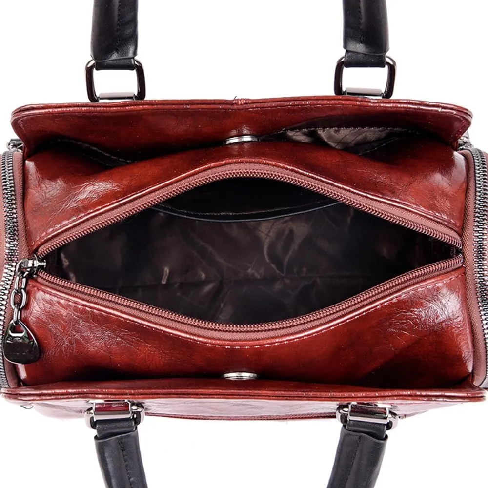 Vintage Leather Satchel Handbag for Women - Stylish Top Handle Crossbody Purse in Yellow