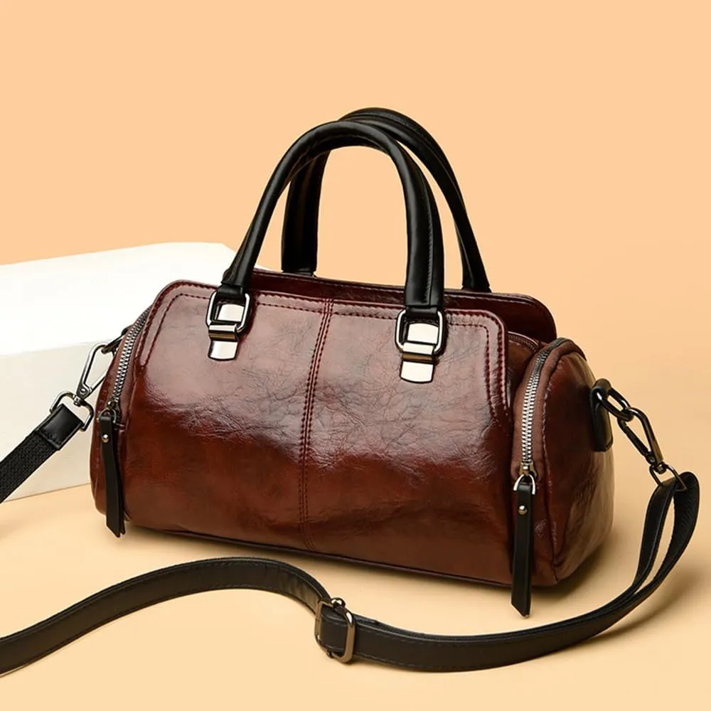 Vintage Leather Satchel Handbag for Women - Stylish Top Handle Crossbody Purse in Yellow
