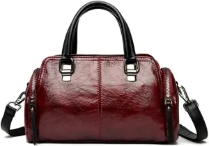 Vintage Leather Satchel Handbag for Women - Stylish Top Handle Crossbody Purse in Yellow