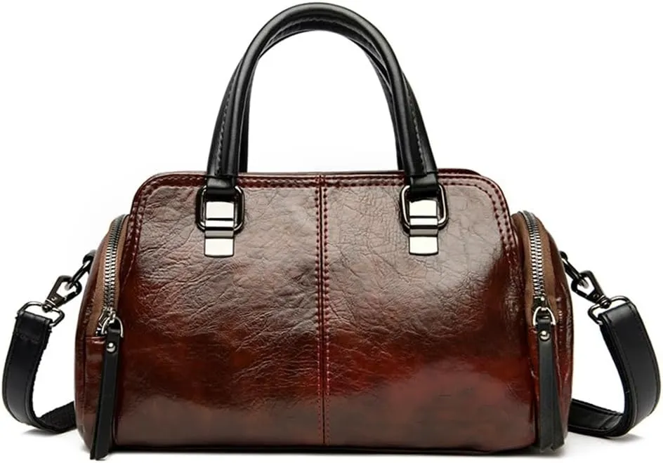 Vintage Leather Satchel Handbag for Women - Stylish Top Handle Crossbody Purse in Yellow