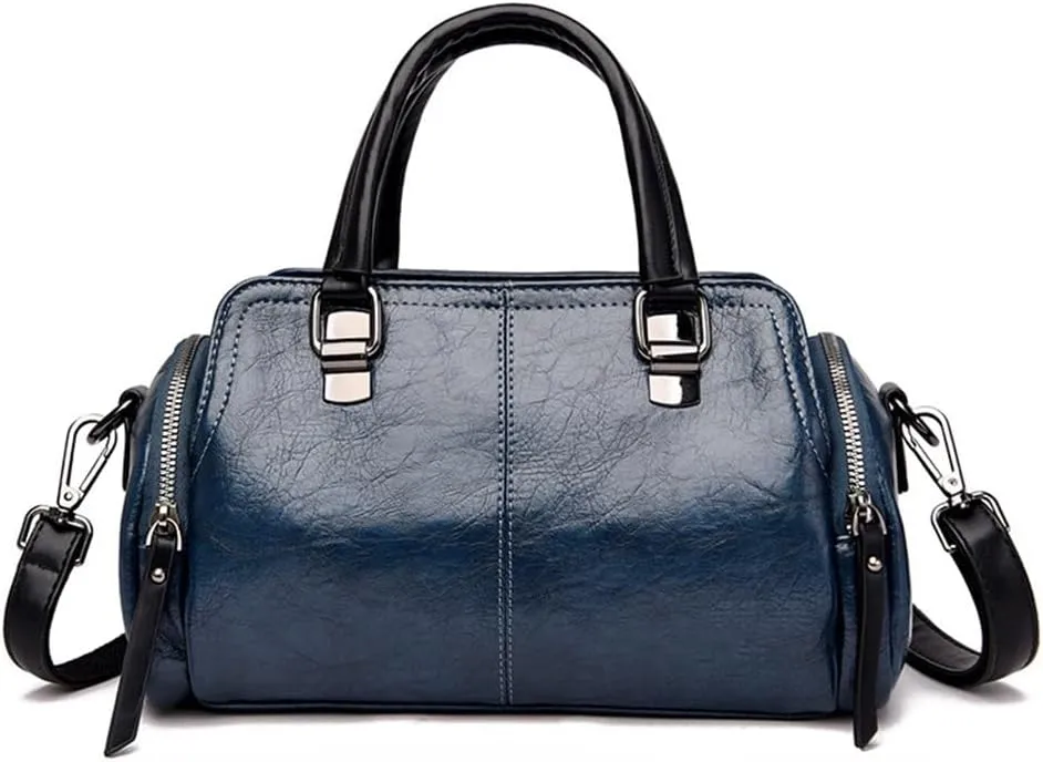 Vintage Leather Satchel Handbag for Women - Stylish Top Handle Crossbody Purse in Yellow