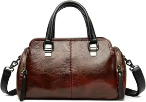 Vintage Leather Satchel Handbag for Women - Stylish Top Handle Crossbody Purse in Yellow